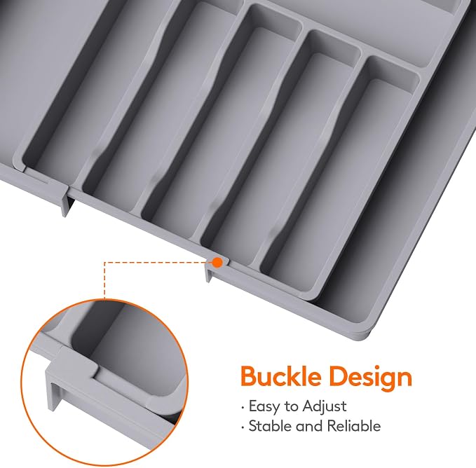 Lifewit Extra Large Silverware Drawer Organizer, Expandable Utensil Tray | BPA Free Flatware Cutlery Holder for Kitchen, Adjustable Plastic Storage for Spoons Forks Knives, 13-22 x15, Gray - Image 4