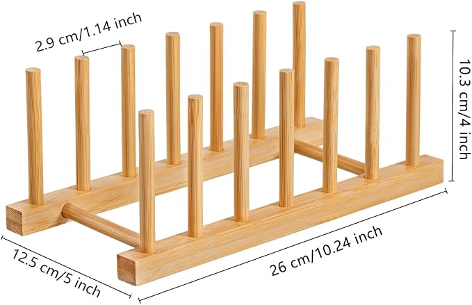 HBlife Bamboo Dish Plate Bowl Cup Book Pot Lid Cutting Board Drying Rack Stand Drainer Storage Holder Organizer Kitchen Cabinet（Keep Dry） - Image 2