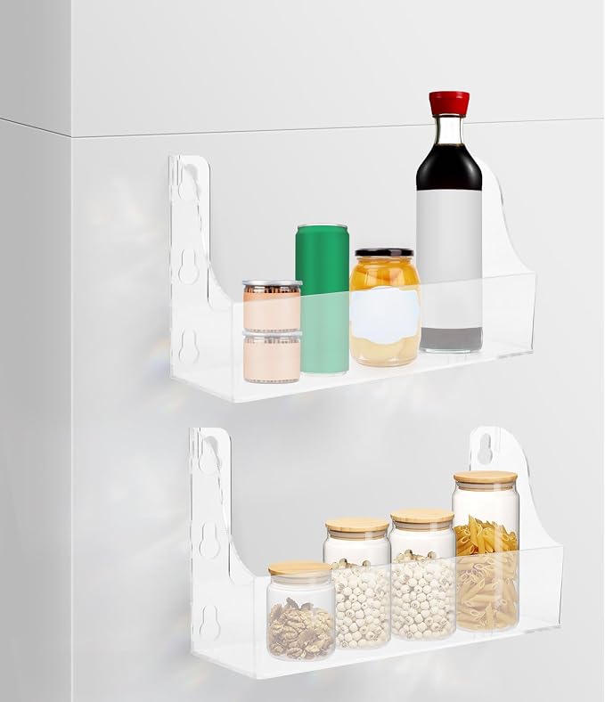 Homoyoyo Clear Acrylic Refrigerator Storage Shelf with Suction Cups-4-Can Capacity Spice Rack Organizer for Beverages Olive Oil Kitchen Essentials 14x7x27cm Transparent Space-Saving Fridge Accessory - Image 3