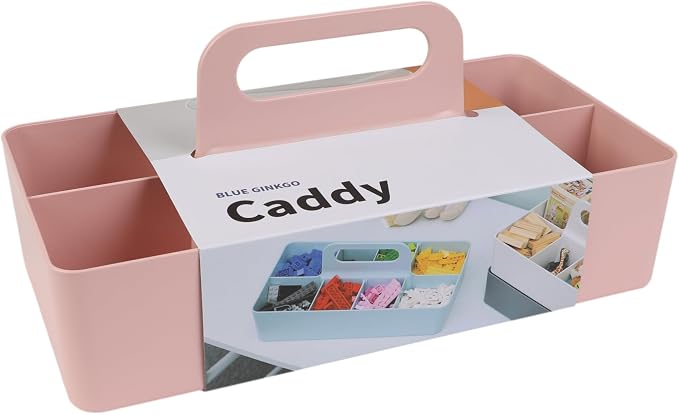 BLUE GINKGO Stackable Organizer Caddy, Long, Pink, Made in Korea | Portable. Adjustable. Home, Office & School Storage. by BLUEGINKGO