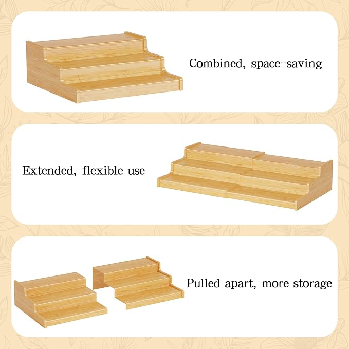 Expandable Bamboo Can Display Organizer for Pantry, 3-Tier Can Storage | Easy-Access Adjustable Can Shelf for Cabinets, Storage for Canned Goods & Soda Cans, Holds Up to 24 Cans (Patent Pending) - Image 5