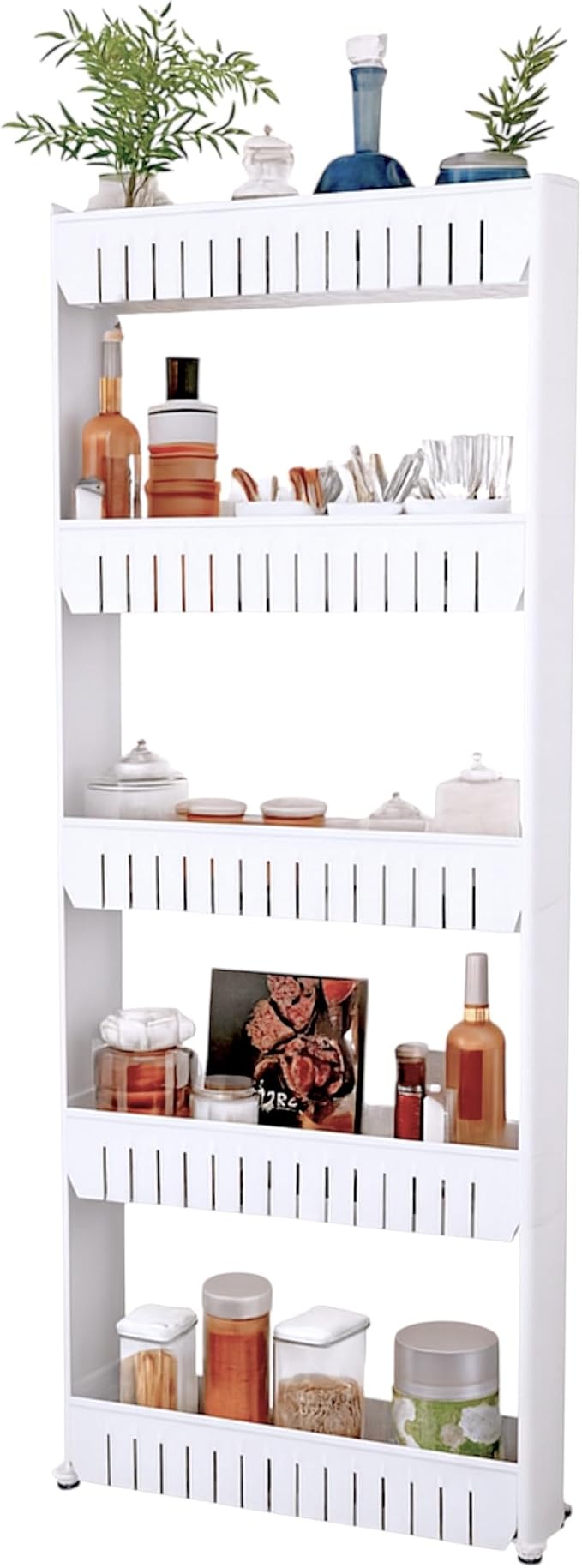 Slim Rolling Storage Cart - 5-Tier Utility Cart with Wheels for Bathroom, Kitchen, and Laundry Room - Bathroom Shelves by Lavish Home (White) by LavishHomeCollection