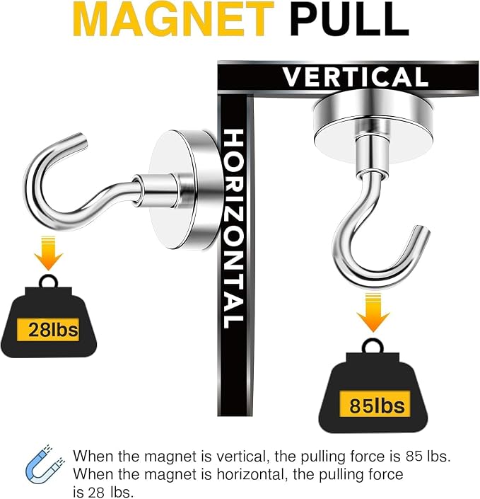 DIYMAG Magnetic Hooks 12pcs 85lbs Cruise Essentials 2026 Magnet Hook | Neodymium Heavy Duty Strong Magnets Hanging Ship Cabins Refrigerator Fridge Classroom Beach Vacation Kitchen Grills Home Tool - Image 3