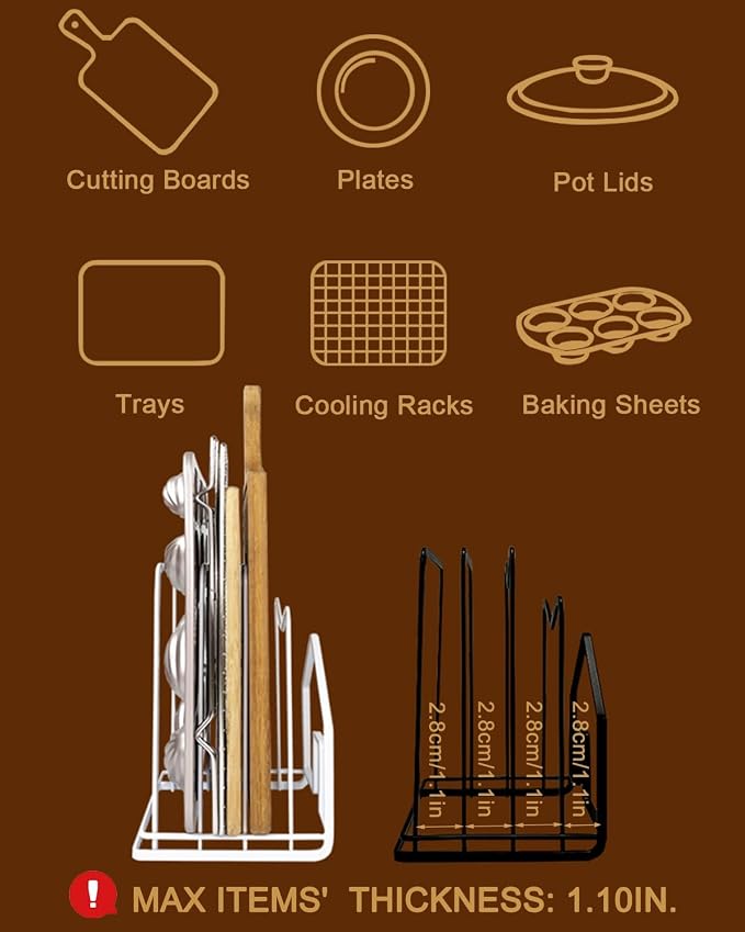 SUNFICON Cutting Board Rack Chopping Board Organizer Stand Holder Kitchen Countertop Pots Pan Lids Rack Organizer Flat Steel 4.92 x 5.7 x 8.47 in. Black - Image 3