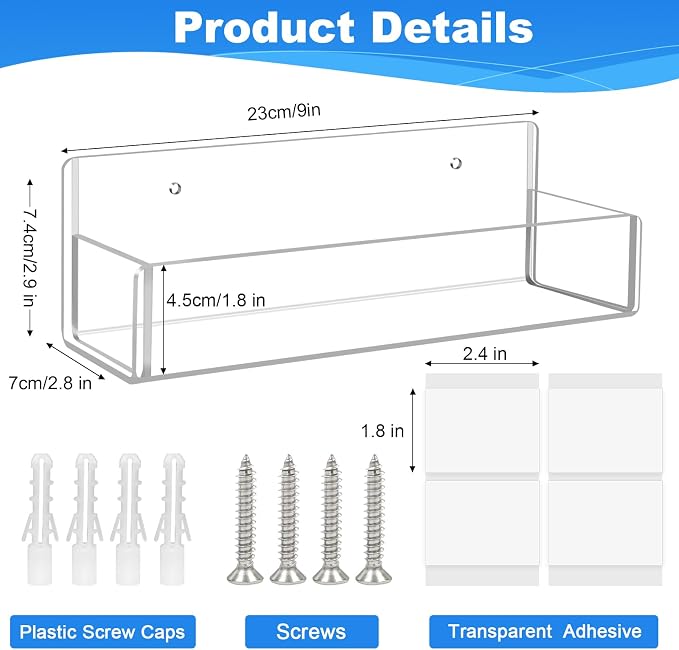 Acrylic Spice Rack Wall Mount - 9 Inch, Clear Spice Shelf Storage Holder, 2 Pack Hanging Seasoning Organizer for Cabinet Door, Cupboard or Wall Kitchen (Adhesive or Screw) - Image 3