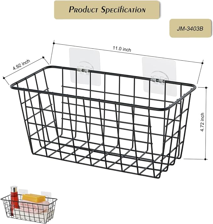 JUNCHU CHERRY 5 Pack Hanging Storage Basket, Bathroom Basket, Household Goods, with Traceless Tape, no Drilling, for Cabinet Storage, Kitchen, Bathroom, Storage Room,Black - Image 4