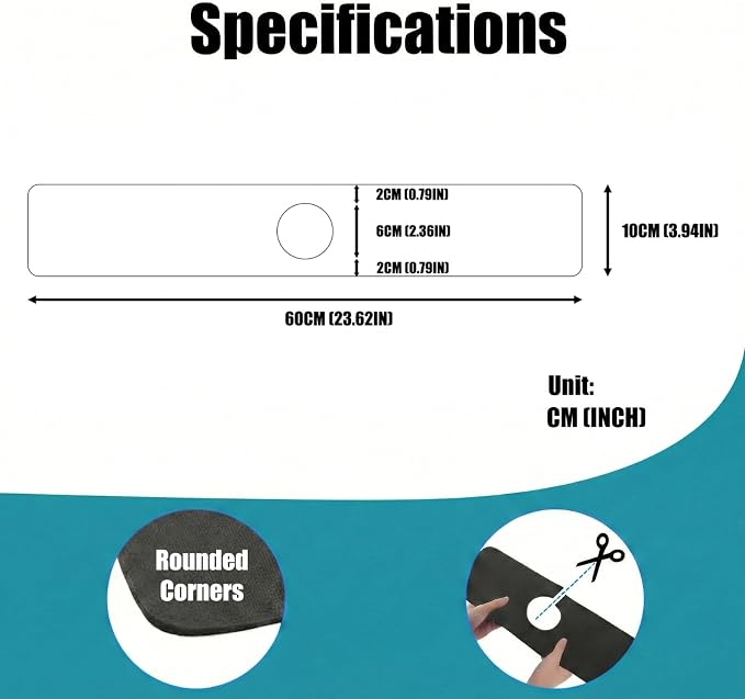 Cuttable Kitchen Sink Faucet Mat: 24" Lx4 W Splash Guard with Center Hole | Customizable Absorbent Non-slip Fabric Rubber Mat, Cut to Fit 2,3,4 Holes Irregular Sink with Soap Dispenser Air Gap - Image 2