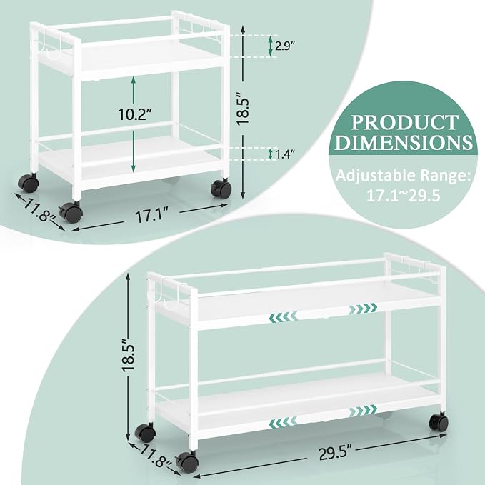 2-Tier Expandable Rolling Pantry Cart with Wheels, Adjustable Floor Organizer for Kitchen Pantry, Can Organizer for Pantry, Storage Cart for Snack, Food, Vegetables, White, Patent Pending - Image 3