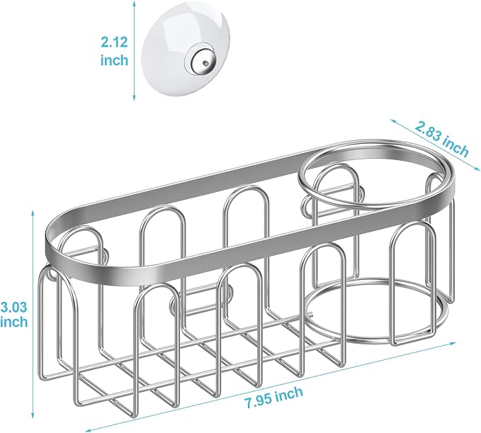 2-in-1 Sponge Holder for Kitchen Sink, Sink Caddy Kitchen Sink Organizer with 3 Suction Cups, No Drill Rustproof Sink Sponge Holder for Dish Brush, Soap & Sponge (Silver) - Image 2