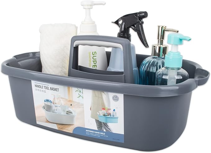 JiatuA Large Cleaning Supplies Caddy Portable Shower Caddy Basket Dark Gray | Sturdy Supply Organizer with Handle Plastic Bucket Tool Storage for Bathroom Bedroom Kitchen Garden College Dorm Essentials by JiatuA