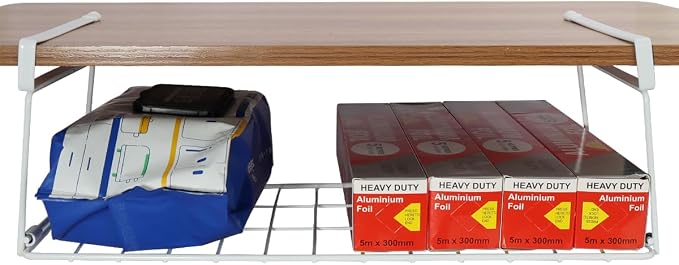 Foil and Plastic Wrap Organizer Kitchen Under Cabinet Desk Pantry Hanging Organizer Storage Foldable Rack (White by OKOMATCH
