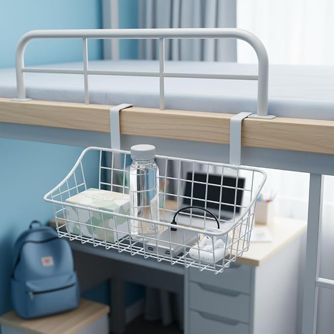 LeleCAT White Basket with hook Grid Storage Basket,Hang it behind a door or on a railing,Over the Cabinet Door,2 Pack - Image 5