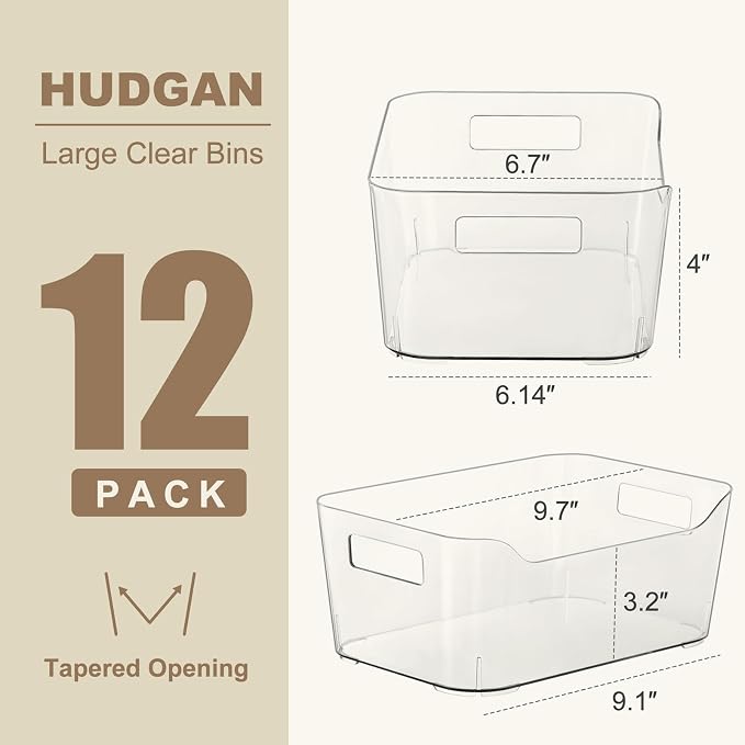 Hudgan 12 Pack Pantry Storage Bins for Kitchen Cabinet, Clear Plastic Organizer Bins for Bathroom, Pantry Organizer Containers for Home Edit, Drawer, Under Sink, Fridge - Image 5