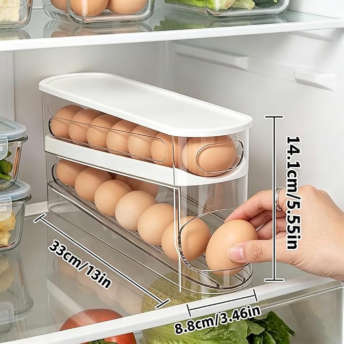 Auto-Rolling Egg Dispenser with Lid, Transparent, 1 Pack | Fridge Egg Organizer, Side-Door Slide Design, Stackable & Space-Saving, Easy Access, Holds 14–16 vs. Standard 12 - Image 2