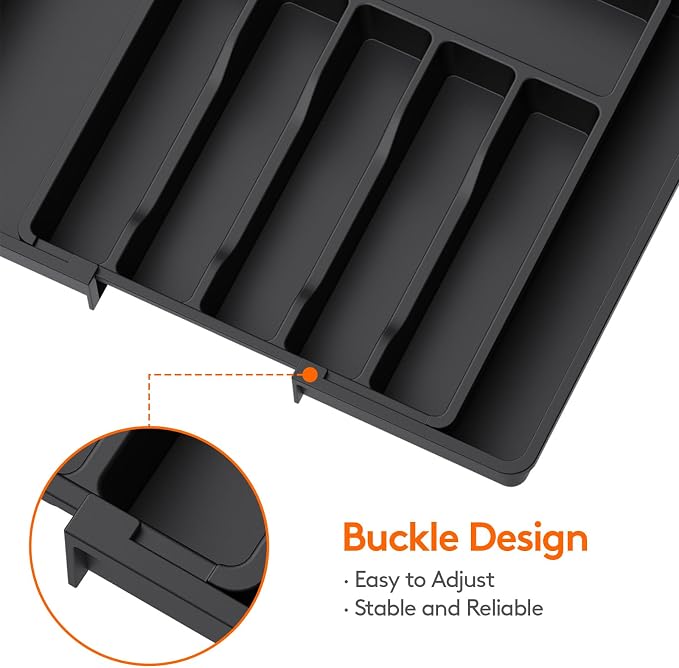 Lifewit Extra Large Silverware Drawer Organizer, Expandable Utensil Tray | BPA Free Flatware Cutlery Holder for Kitchen, Adjustable Plastic Storage for Spoons Forks Knives, 13-22 x15, Black - Image 4