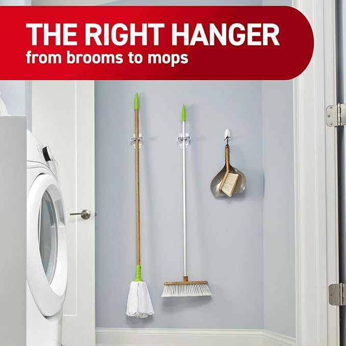 Command Broom Grippers, 3 Hangers and 6 Strips, Damage-Free Mop and Broom Holder Wall Mount, Household Cleaning Tool Organizer for Kitchen, Laundry Room, Closet, Holds up to 4 lb (Pack of 3) - Image 7