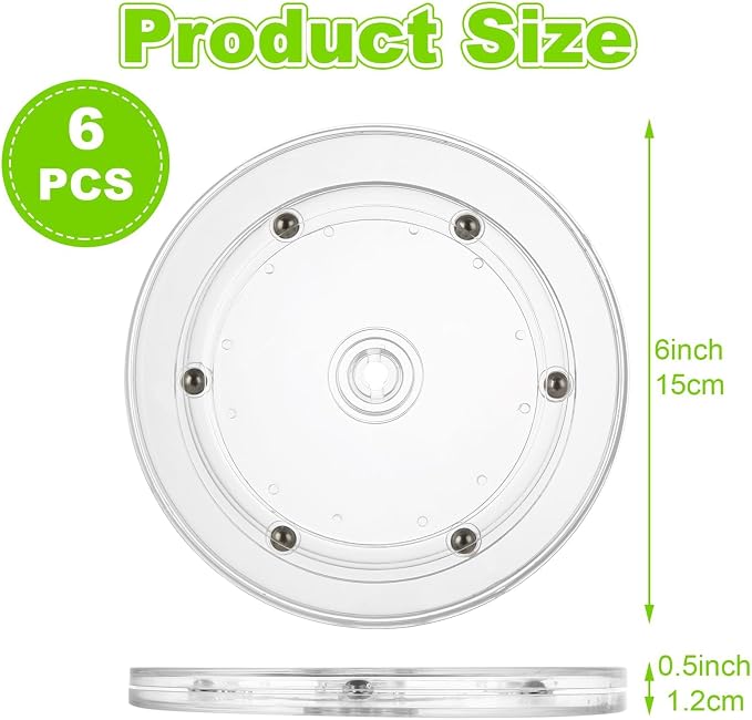6PCS Small Lazy Susan 6 Inch, Transparent Acrylic Turntable for Cabinet Organization, 360 Degree Rotating Spice Rack for Kitchen, Fridge, Pantry & Bathroom Vanity - Image 2