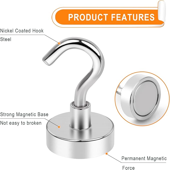 Magnetic Hooks 15P for Outdoor Hanging 30LBS Strong Magnetic | Cruise Refrigerator Hooks for Hanging, Kitchen, Garage, Classroom, Beach Vacation Kitchen Grills - Image 3