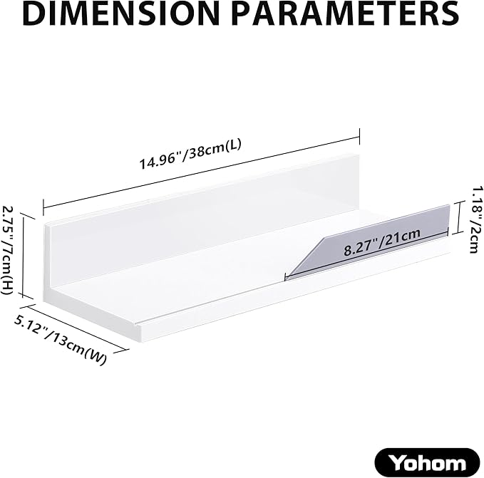 YOHOM White Floating Adhesive Bathroom Wall Storage Shelf No Drilling Display Ledge Organizer for Shower Caddy Kitchen Holder 14.96inch - Image 2