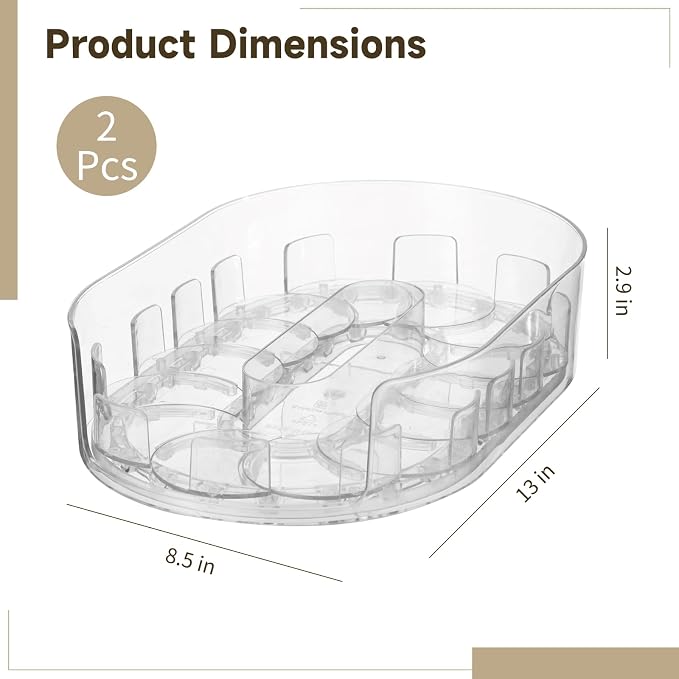 2 Pcs Lazy Susan Turntable for Refrigerator, 360° Rotating Clear Refrigerator Organizers and Storage, 3.5 x 8.5 in Oval Condiment Organizer Rack, Ideal for Countertop, Cabinet, Pantry & Dining Table - Image 6