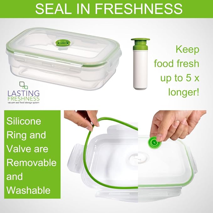 Vacuum Seal Food Storage Containers with Hand Pump – BPA-Free Plastic, Airtight Meal Prep & Leftovers Containers, Keep Food Fresh 5X Longer, 19-Piece Set - Image 8