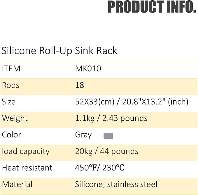 Roll Up Dish Drying Rack,Silicone-Coated Steel,20.8x13.2in | Over-sink rack,18 silicone-coated stainless steel rods,44 lb capacity,450°F heat resistance,roll-up storage - Image 7