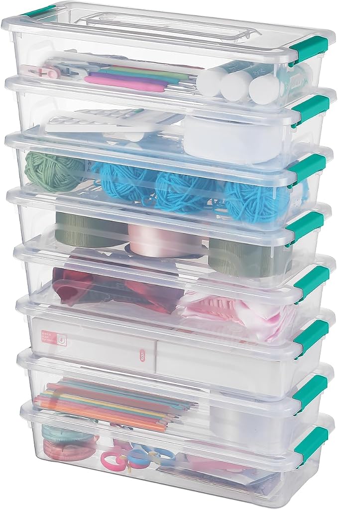 8Pack Storage Box Plastic Storage Bin with Green Lids by PartyClubofAmerica
