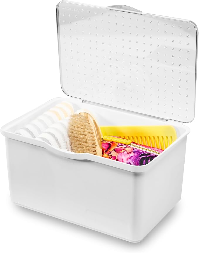 madesmart Large Lid Bin, White | open compartment, soft grip lining, utensils tools supplies, office craft items, kitchen utility, woman owned by madesmart%C2%AE