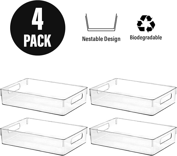Clear Plastic Storage Bins, Pantry Organizers and Storage, Kitchen Organization and Storage Containers Bins for Organizing, Fridge, Freezer, Bathroom, Pantries, Medicine Cabinet Organizer Bin - Image 4