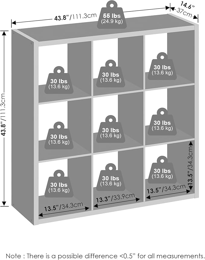 Furinno Simple 9-Cube Storage Organizer, Display Shelf, Light Grey | Extra Thick Frame, Open Back Shelving Unit, Storage Shelves, for Organization and Storage, Living Room, Home Office - Image 3