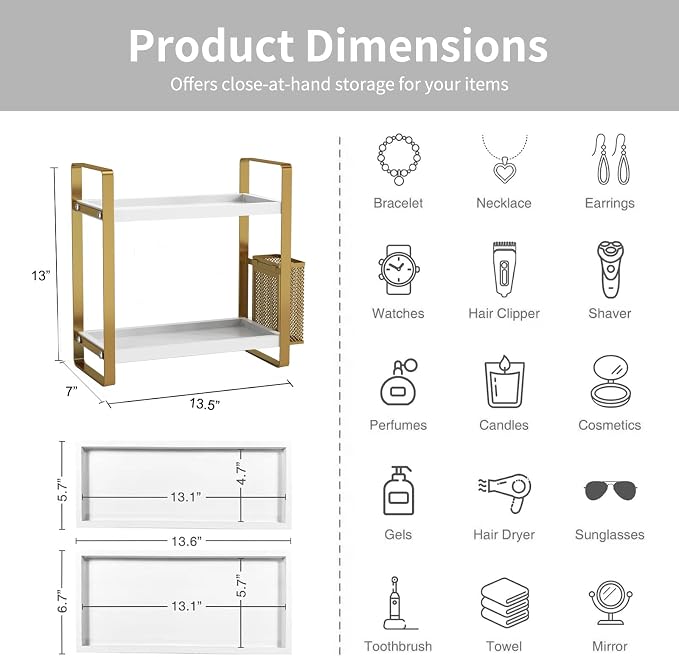 Bathroom Counter Organizer with Basket, Perfume,Makeup Organizers for Vanity,Storage Organizers for Bathroom, Kitchen, Dresser（White） - Image 2