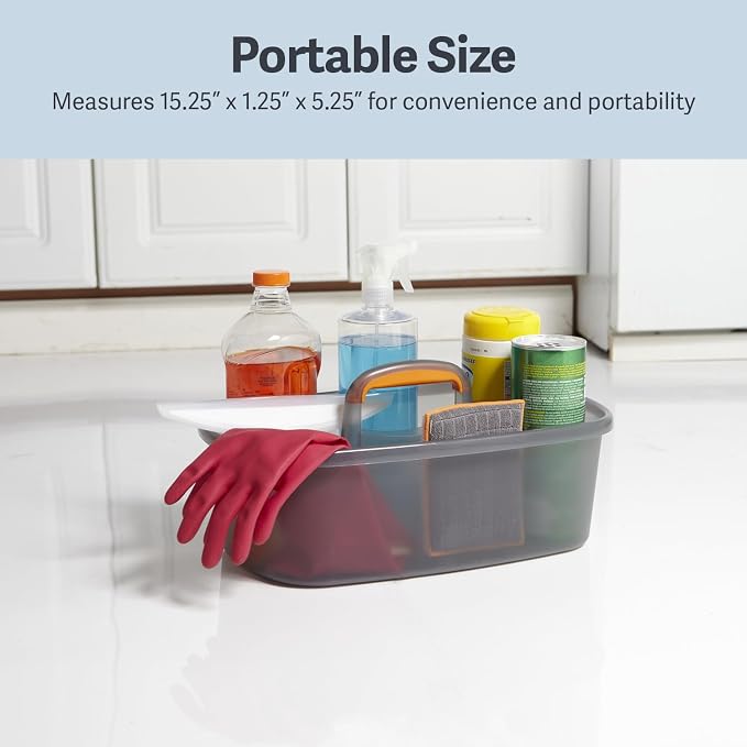 Casabella Cleaning Storage Caddy with Handle Plastic Multipurpose Organizer, Rectangle, 1.85-Gallon, Gray - Image 5