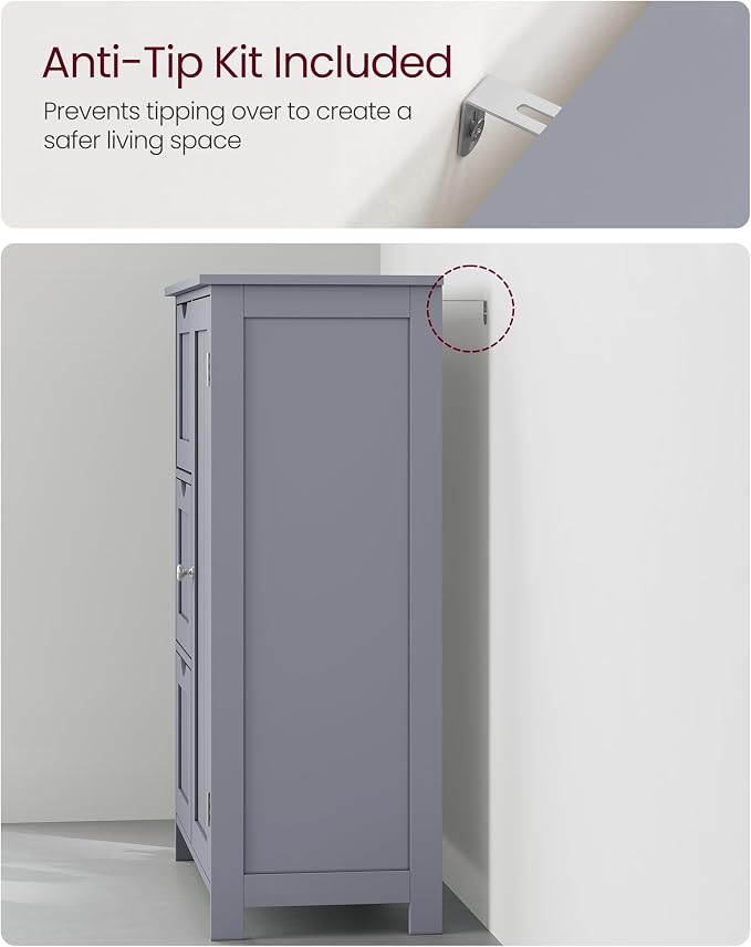 VASAGLE Floor Storage Cabinet, Freestanding Storage Unit with 3 Drawers, 1 Adjustable Shelf, for Bathroom Living Room Dining Kitchen, 11.8 x 23.6 x 31.5 Inches, Dove Gray UBBC049G02 - Image 8