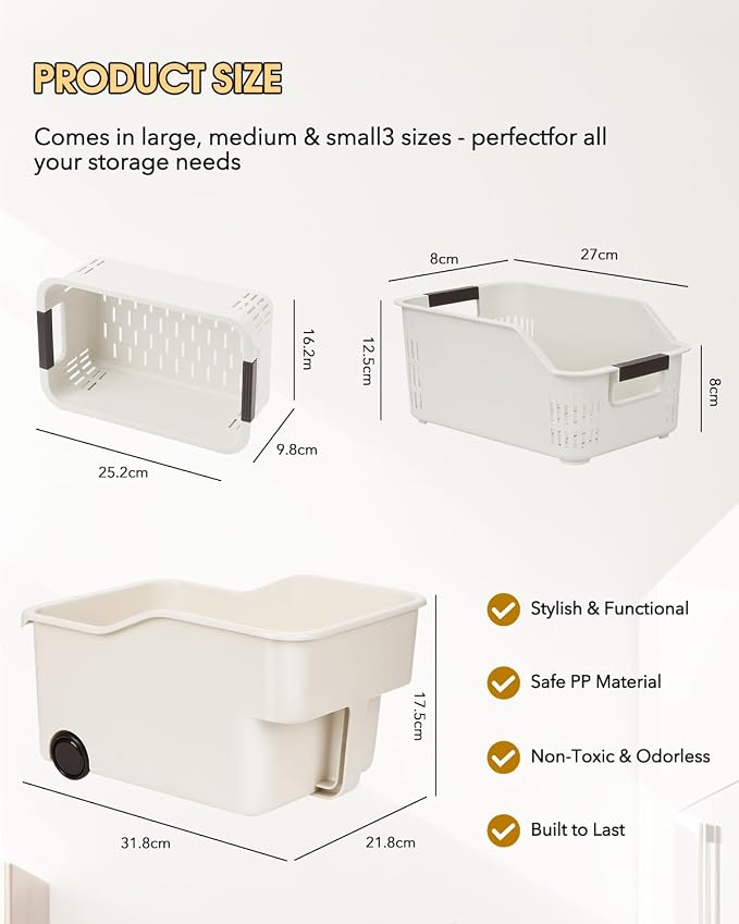 3 Pack PP Organizer with Wheeled Storage box for Kitchen Cabinet Bin | 3 pack organizer kitchen, laundry, garage at once; organizer with rolling wheels glide out from high cabinets easily - Image 8
