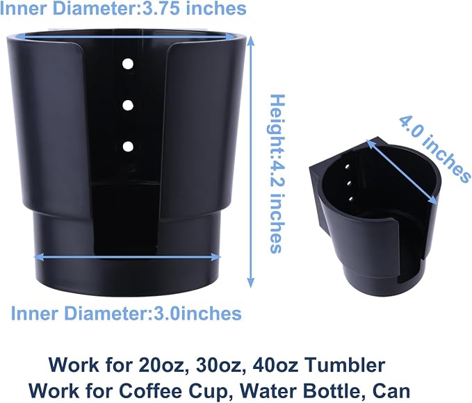 Universal Large Cup Holder Wall Mount, Heavy Duty Plastic Drink Holder | Work for Boat Car Truck RV Bus Tractor Wall Wood, Vertical or Horizontal Mount, Fit Most Cup Bottle Can Tumbler Black 2 Pack - Image 6