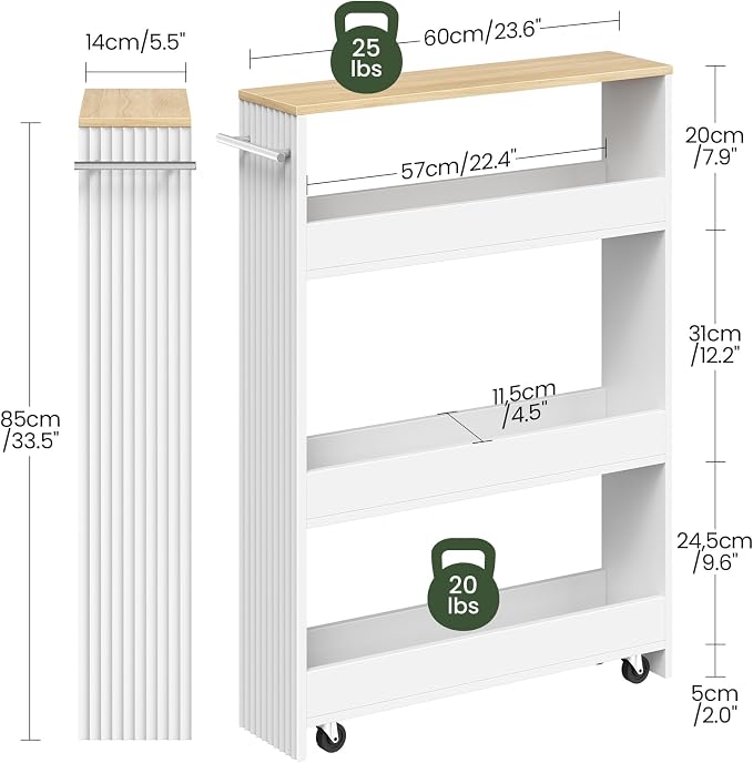 Slim Storage Cart with Wheels, 5.5" Narrow 4-Tier Rolling Cart, Multi-Purpose Utility Cart for Kitchen, Bathroom, Laundry Room, Living Room, White and Natural MTC02WN - Image 5