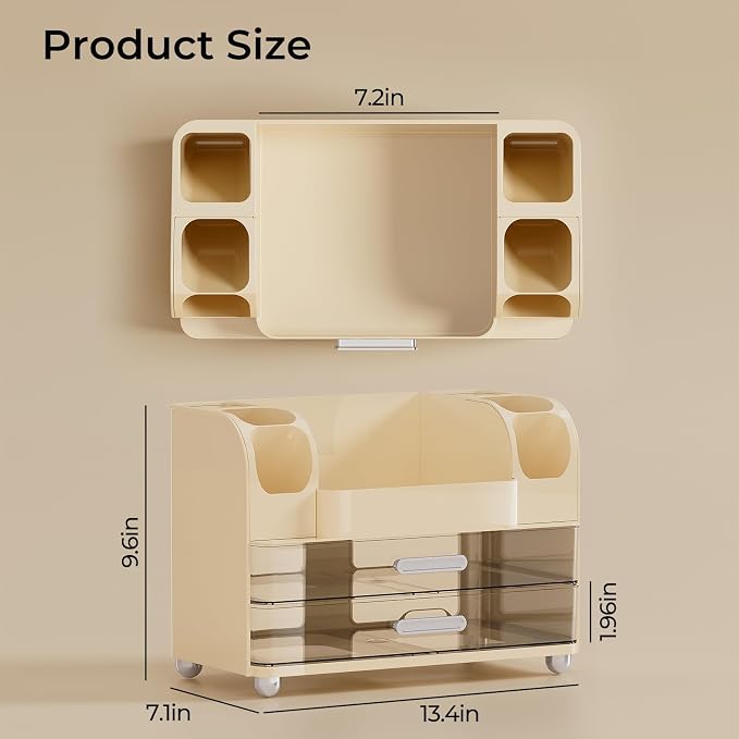 UFORU Makeup Organizer Countertop with 2 Large Drawers for Vanity Bathroom | Brush Holder, Large Capacity, Thickened Plastic, Compact Footprint, Space-Saving Design, Easy Clean, Ideal for Dorm Rooms - Image 4