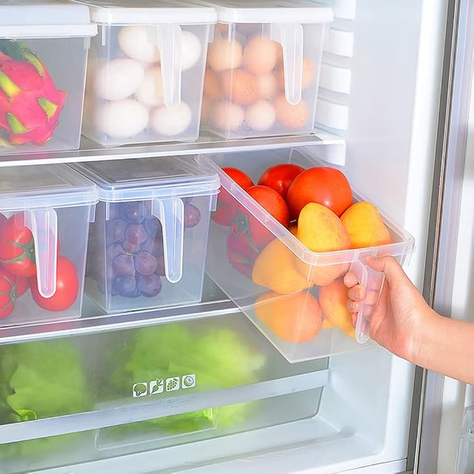 Sooyee Fridge Storage Containers Produce Saver, 4 Pack x 4L Stackable Refrigerator Organizer Keeper with Handle To Keep Fresh for Produce, Food,Fruits, Vegetables, Meat and Fish,Clear - Image 4