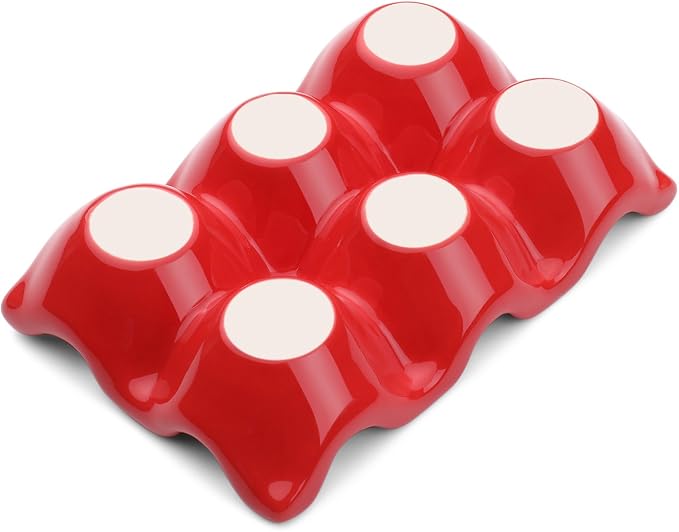 Flexzion Ceramic Egg Tray - 6 Egg Capacity Half Dozen Holder, Red Decorative Serving Dish and Storage Organizer, 2 Pack - Image 8