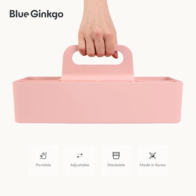 BLUE GINKGO Stackable Organizer Caddy, Long, Pink, Made in Korea | Portable. Adjustable. Home, Office & School Storage. - Image 5