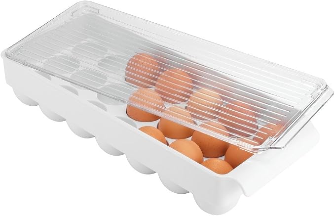 iDesign Plastic Egg Holder for Fridge with Lid, 21 Egg, Clear/White | Storage Container, Organizer Bin - Image 3