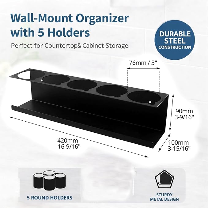2 Pack Wall-Mounted Spray Bottle Holder, Heavy-Duty Steel Black Aerosol Can Storage Rack with 10 Holes, Spray Paint Can Organizer for Garage, Shop, Home, Tool Trailer & Service Truck - Image 3