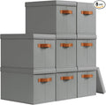 Storage Bins with Lids - Fabric Storage Baskets for Shelves, 8 Pack Foldable Decorative Boxes with Handles, Stackable Organizer Bins for Home, Nursery, Dorm, Grey by Homsorout