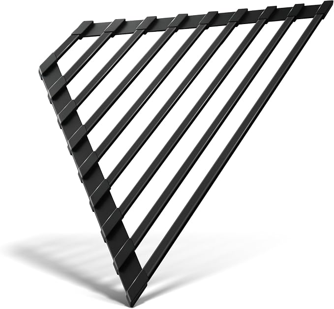 Small Foldable Triangle Roll Up Dish Drying Rack for Sink Corner, Black | Collapsible Stainless Steel with Silicone Coated Over Sink Rack, Space Saving Kitchen Sink Caddy Organizer for RV & Camper by romise