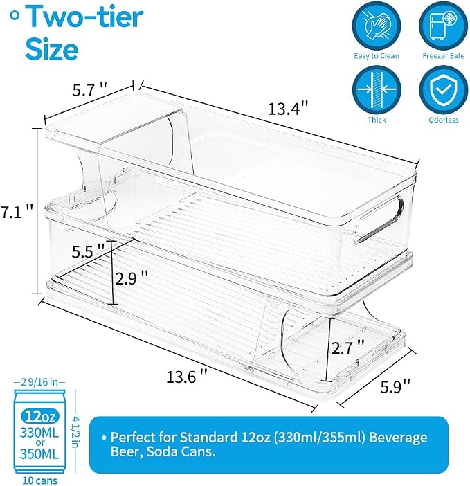 Xicennego 2-Tier Stackable Soda Can Organizer for Refrigerator, Fridge Can Organizer Dispenser, Beverage Can Holder for Refrigerator, Pantry, Cupboard - Image 6