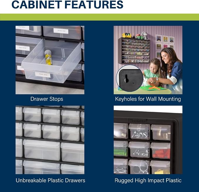 Akro-Mils 44-Drawer Plastic Drawer Storage Cabinet for Garage Organization, Bead Organizer, Building Bricks Storage, Teacher Toolbox, Makeup Organizer, 20-Inch W x 6-Inch D x 16-Inch H, 10144 Red - Image 4