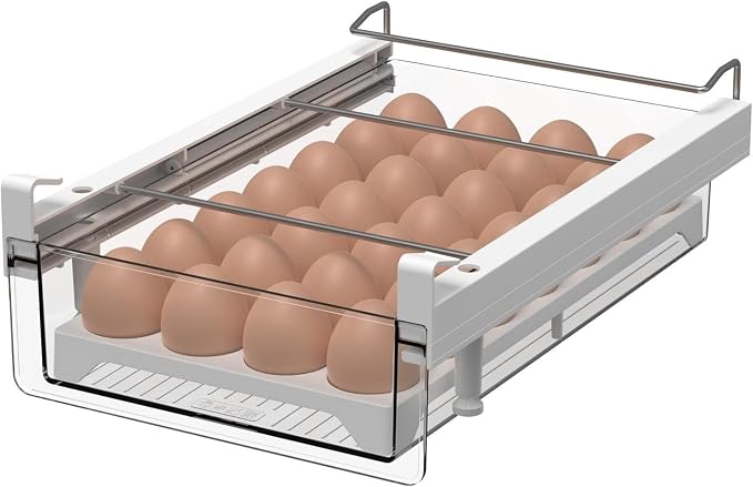 Fridge 28 Egg Drawer Pull Out,Clear Egg Holder Tray for Refrigerator With Handle, Refrigerator Organizer Bins Heavy Duty-L With Egg Tray by vacane