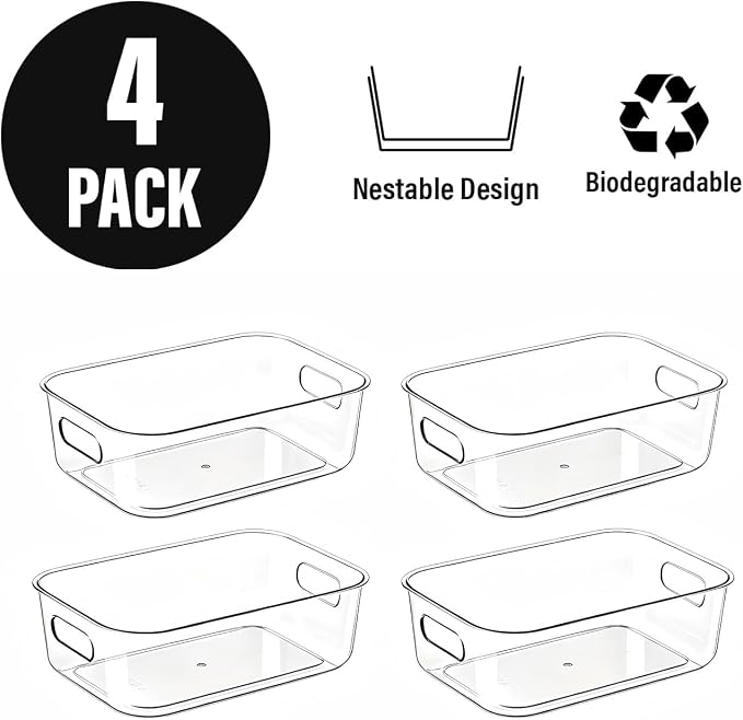 Ytteve Clear Plastic Storage Bins, Pantry Organizers and Storage Containers Fridge Organizer Bins for Organizing Home Kitchen Under Sink Bathroom Refrigerator Freezer Laundry Room (Clear, 4 M) - Image 3