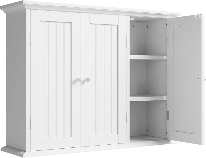 ChooChoo Laundry Cabinet with 3 Doors and Adjustable Shelves | 9.06"D x 31.1"W x 24"H, Bathroom Wall Cabinet, Cupboard, White by ChooChoo