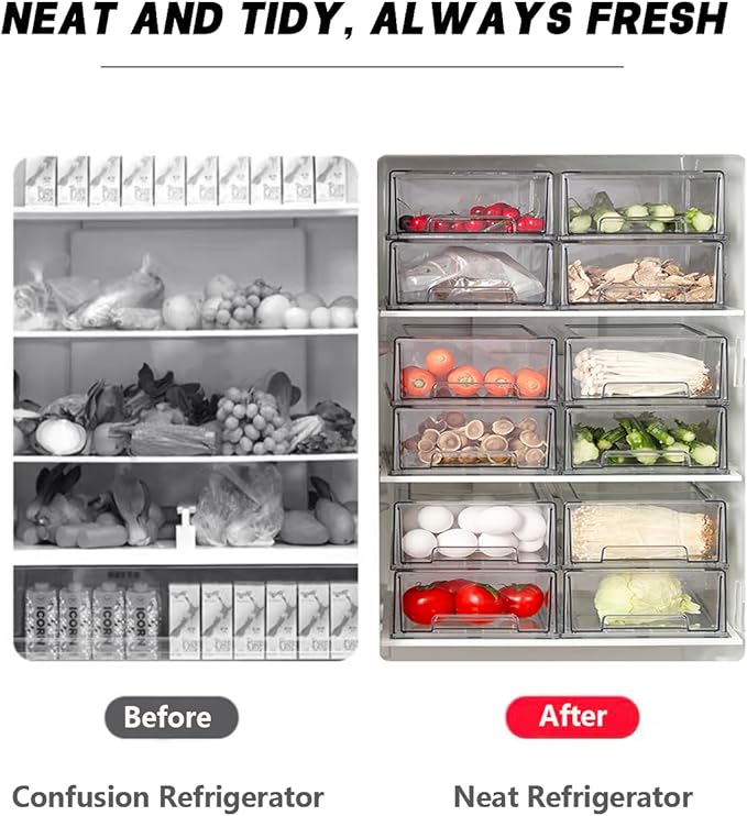 Stackable storage drawers, clear pull-out organizer with handles and non-slip pads for kitchen, refrigerator,office desktop, pantry and shelves, perfect for organization and storage (2 Pack, Large) - Image 5